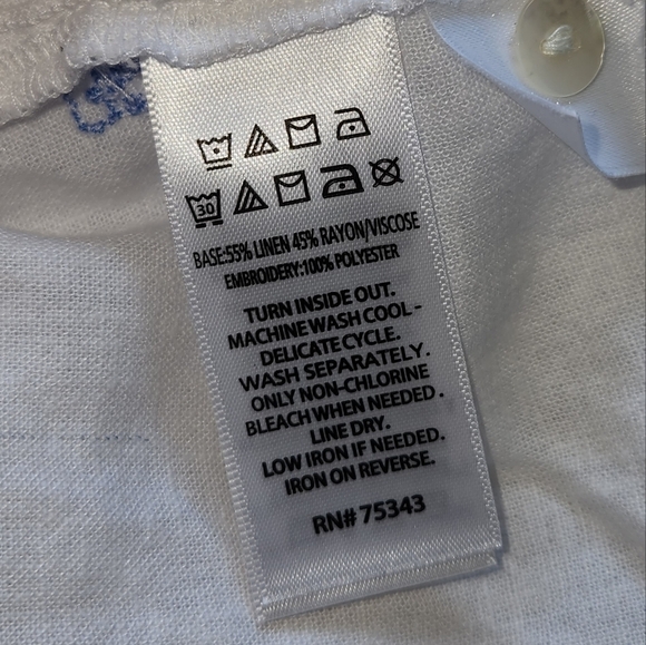 NWT C&C California White Linen Blend Blouse Colorful Embroidered Beach Accents - Picture 13 of 14